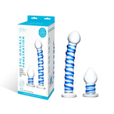 Zestaw szklane dildo i szklana zatyczka Glas Double Penetration Glass Swirly Dildo & Butt Plug Set 2 pcs