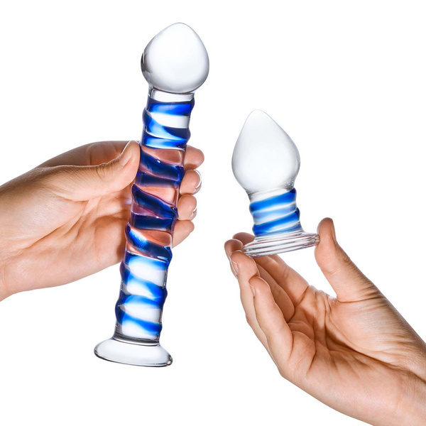 Набір Скляне Ділдо І Скляна Затичка Double Penetration S Swirly Dildo & Butt Plug Set 2 Pcs Glas
