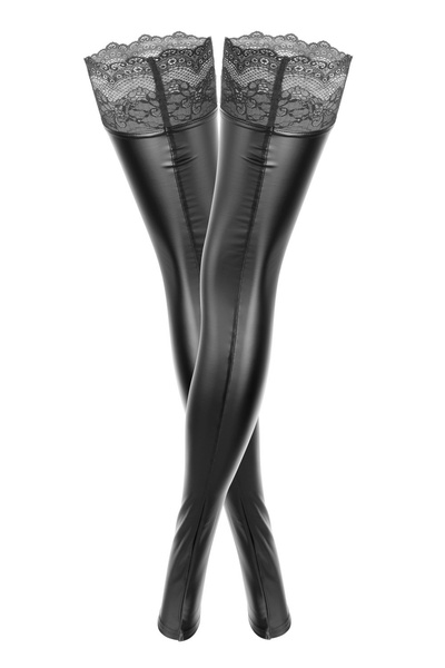 F135 Powerwetlook Stockings With Siliconed Lace Xl Noir Handmade