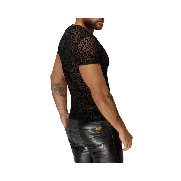 Koszulka H071 Leopard flock v-neck t-shirt M Noir Handmade