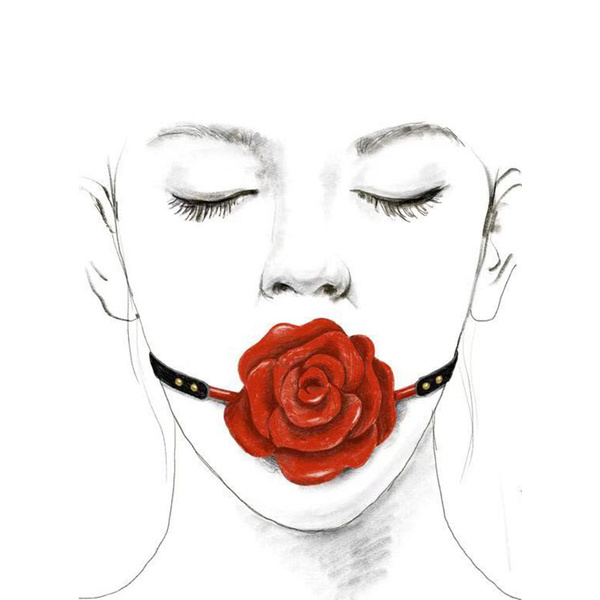 Silikonowy knebel w kształcie róży z czerwonymi paskami Zalo & Upko Rose Ball Gag Red Straps
