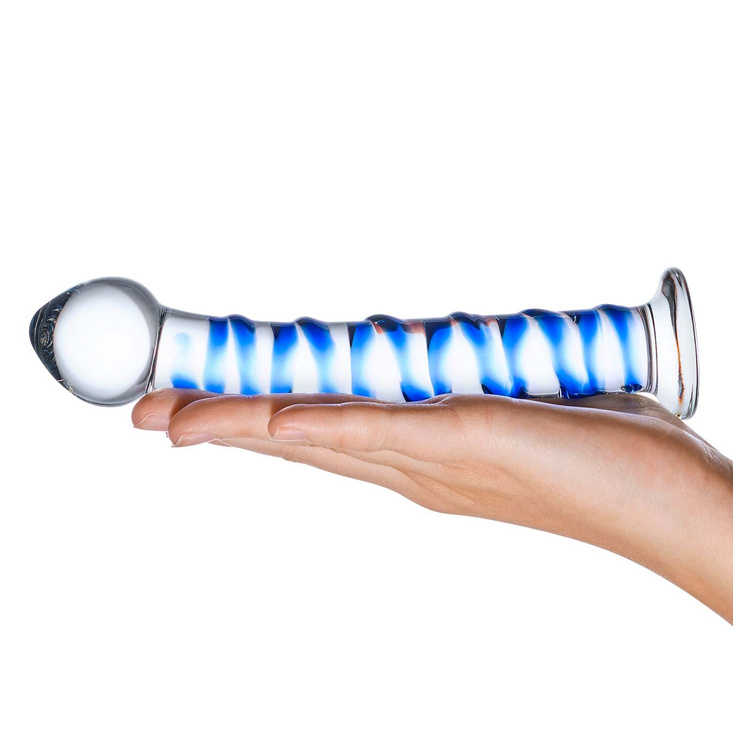 Szklane dildo z niebieską spiralą dookoła Glas Blue Spiral Glass Dildo