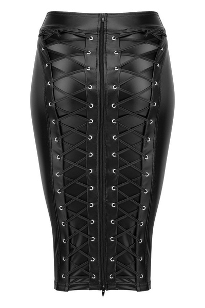  F152 Powerwetlook pencil skirt S Noir Handmade
