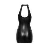 F278 Snake wetlook mini-dress XL Noir Handmade 