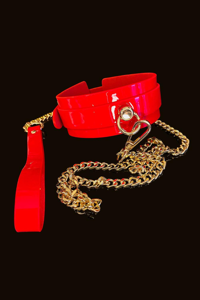 KINKY DIVA O-RING COLLAR + LEASH RED/GOLD