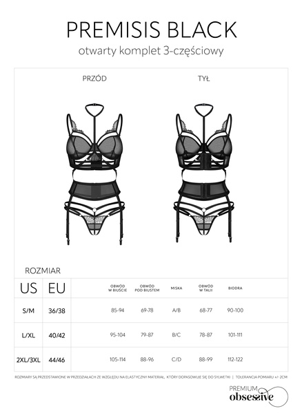 3-Piece Crotchless Set Premisis Black L/XL Obsessive Premium