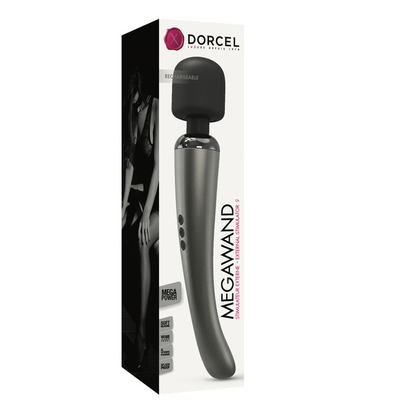 Duży masażer do ciała z elastyczną główką Dorcel Megawand Chrome Silver
