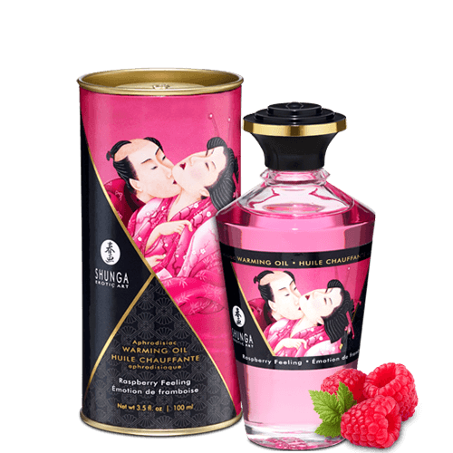 Jadalny olejek rozgrzewający do miejsc intymnych o smaku malinowym Shunga Aphrodisiac Warming Oil Raspberry Feeling 100ml