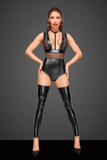 F183 Powerwetlook Body With Wide Straps, Tulle Inserts And Velvet Choker Xl Noir Handmade