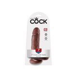 King Cock Dildo 7" Cock with Balls Brown