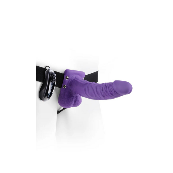 Fetish Fantasy Series  7" Vibrating Hollow Strap-On with Balls Purple