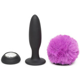 Wibrująca Zatyczka Z Ogonkiem I Kryształkiem Vibrating Butt Plug Black Small Happy Rabbit