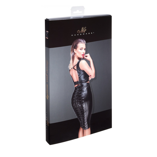  F152 Powerwetlook pencil skirt S Noir Handmade