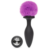 Wibrująca Zatyczka Z Ogonkiem I Kryształkiem Vibrating Butt Plug Black Large Happy Rabbit