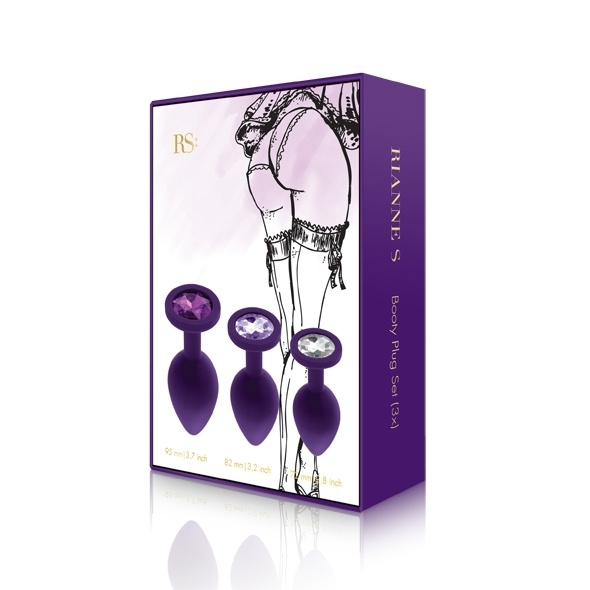 Zestaw silikonowych korków analnych z kryształkiem Rianne S Booty Plug Luxury Set 3 plugs Purple