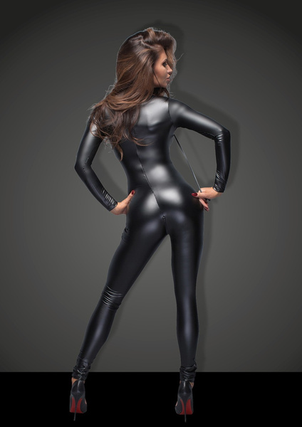 F162 Powerwetlook overall with leash M Noir Handmade