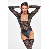 Боді F296 Psyche bodysuit of lace and wetlook XL Noir Handmade