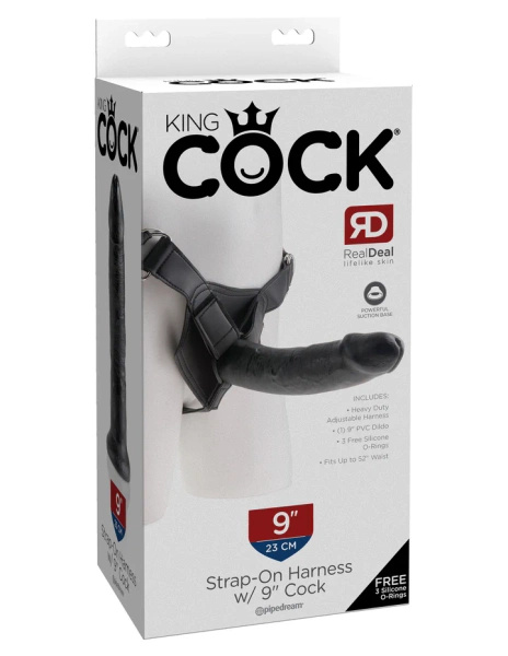  Dildo 23Cm King Cock Strap On Harness 9" Cock Pipedream