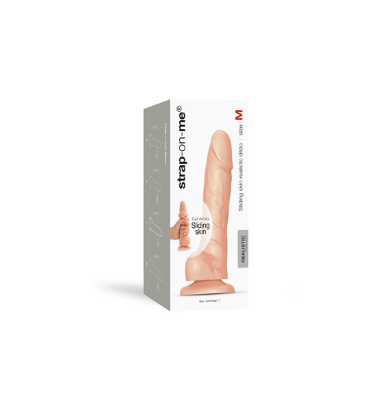 Realistyczne dildo z przyssawką, twardym wnętrzem i ruszającą się skórą Strap-on-me Sliding Skin Realistic Dildo Flesh M