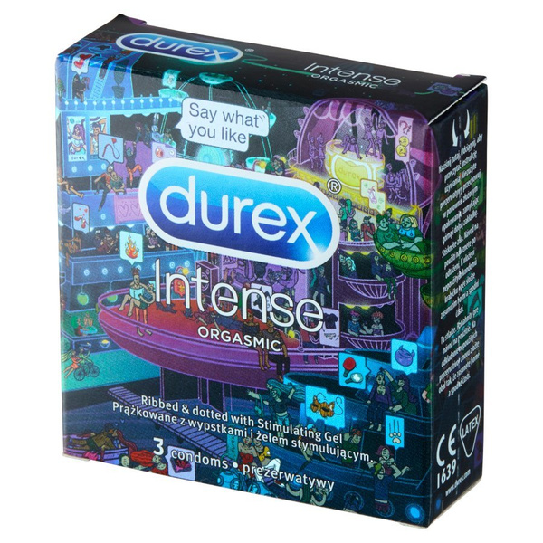 Prezerwatywy lateksowe z prążkami i wypustkami oraz żelem stymulującym Durex Intense 3 szt