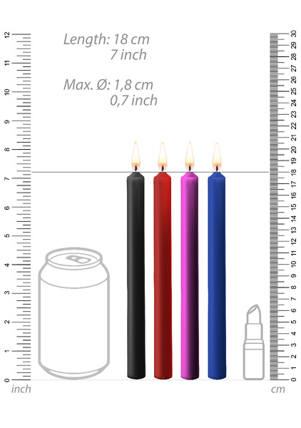 Teasing Wax Candles Large 4-Pack Mixed Color - Різнокольоровий набір довгих свічок для BDSM Ouch! by Shots