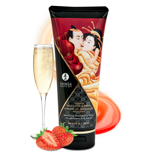 Їстівний масажний крем з ароматом шампанського з полуницею Shunga Kissable Massage Cream Sparkling Strawberry Wine 200 ml