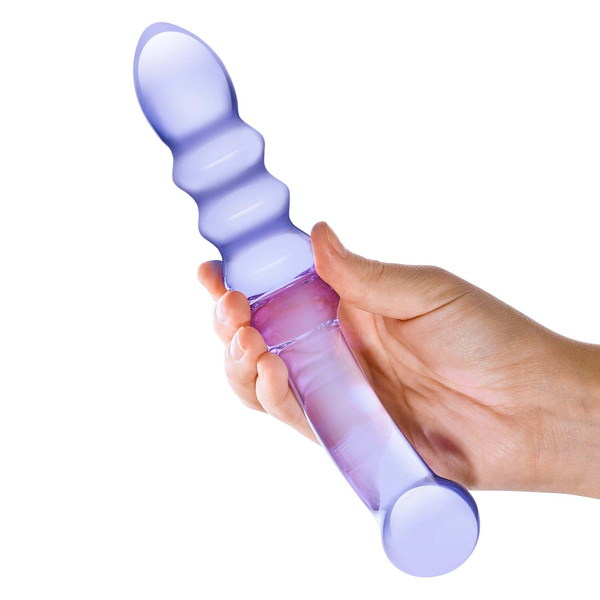 Glas Purple Rain Ribbed Glass Dildo