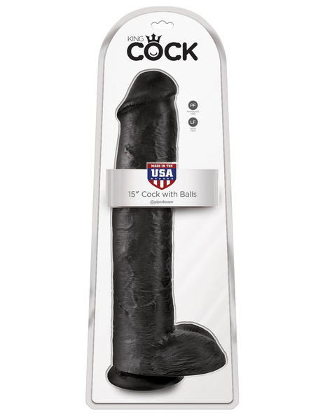 King Cock 15' Cock with Balls Black dildo z jądrami czarne 38cm