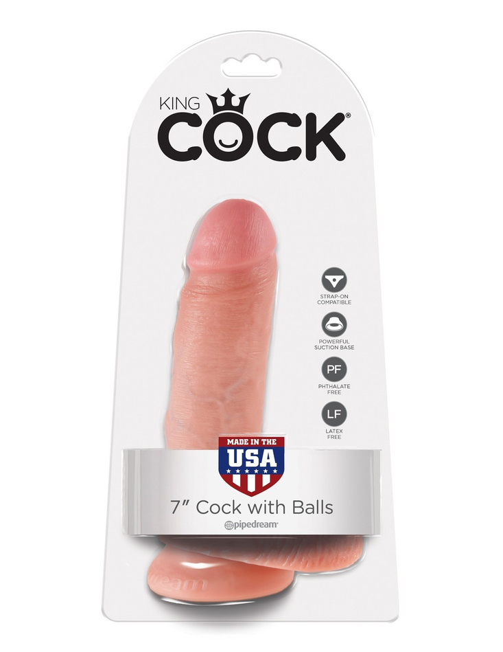 King Cock 7' Cock with Balls Flesh dildo z jądrami cieliste 18cm