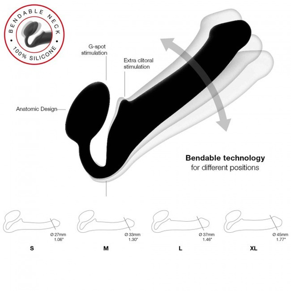 Podwójne dildo Strap-on-me Silicone bendable strap-on XL Black