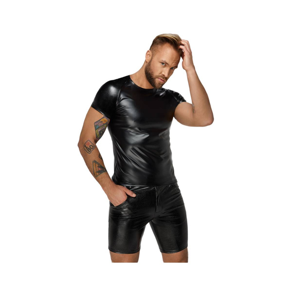 H070 Wetlook T-Shirt With Snake Wetlook Sleeves L Noir Handmade