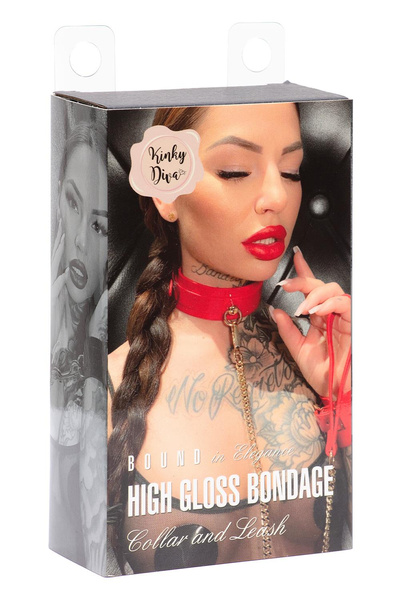 Нашийник зі шлею O-Ring Collar + Leash Red/Gold Kinky Diva