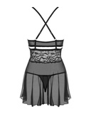 838-Bab-1 Babydoll Ze Stringami Czarny S/M Obsessive