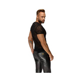 T-shirt H071 Leopard flock v-neck t-shirt L Noir Handmade