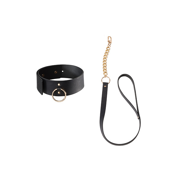 Obroża ze smyczą czarna Bijoux Indiscrets Maze Wide Choker & Leash Black