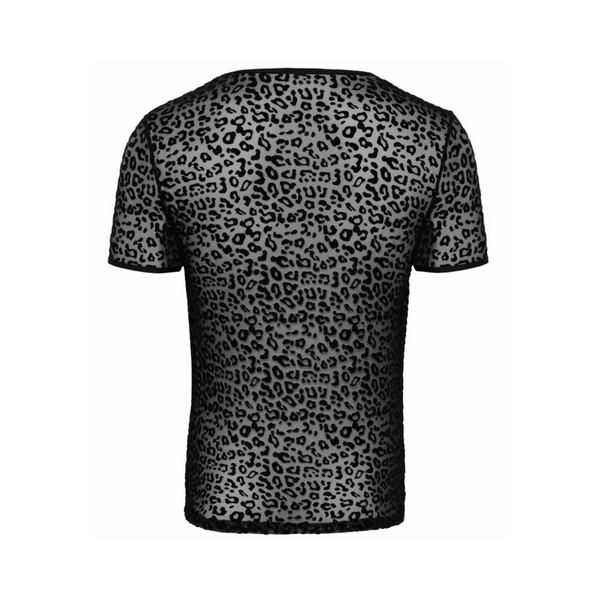 Koszulka H071 Leopard flock v-neck t-shirt L Noir Handmade