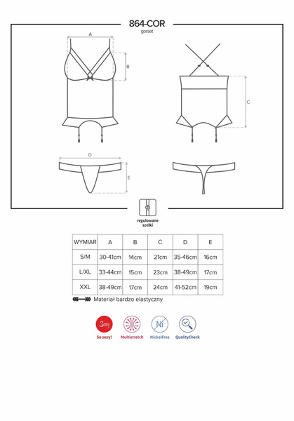 864-Cor-1 Gorset Czarny L/Xl Obsessive