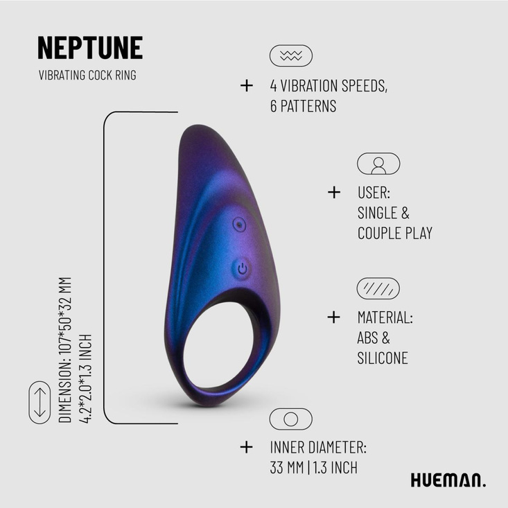 Hueman pierścień erekcyjny Neptune Vibrating Cock Ring + Remote