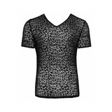 Koszulka H071 Leopard Flock V-Neck T-Shirt S Noir Handmade