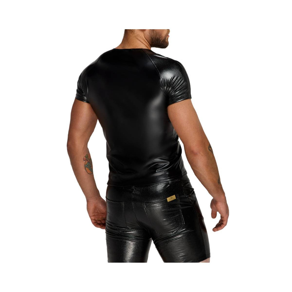 H070 Wetlook T-Shirt With Snake Wetlook Sleeves L Noir Handmade