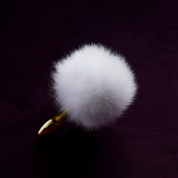 Металевий корок з кролячим хвостиком Upko Rabbit Fur Bunny Tail Small Butt Plug UPKO