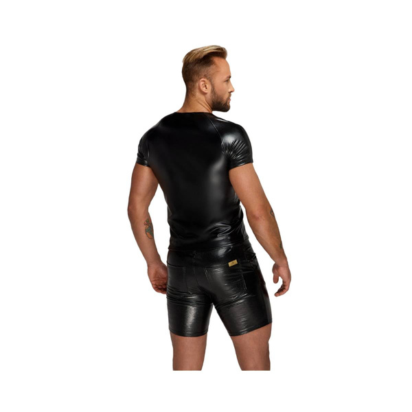 H070 Wetlook T-Shirt With Snake Wetlook Sleeves L Noir Handmade