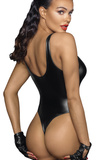 Body F244 Powerwetlook with high cut bottom hem XL Noir Handmade