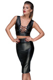  F152 Powerwetlook pencil skirt S Noir Handmade