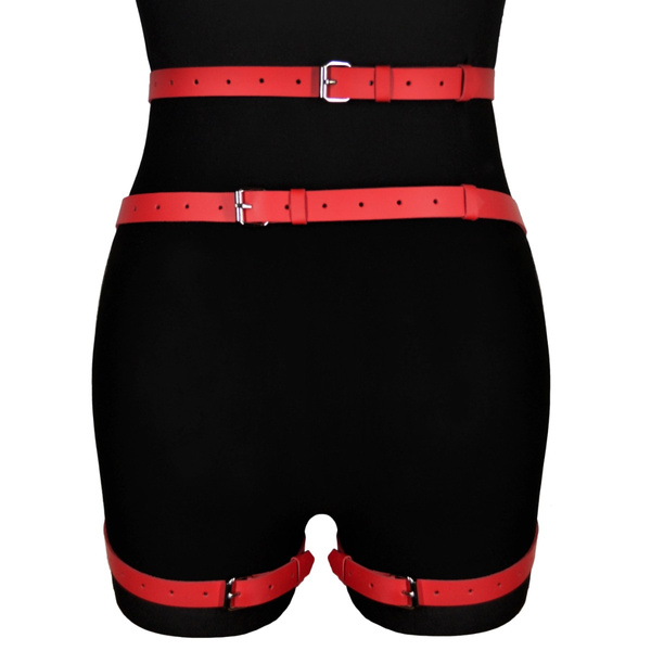 Червона шкіряна упряжка на стегна Alisa Karess