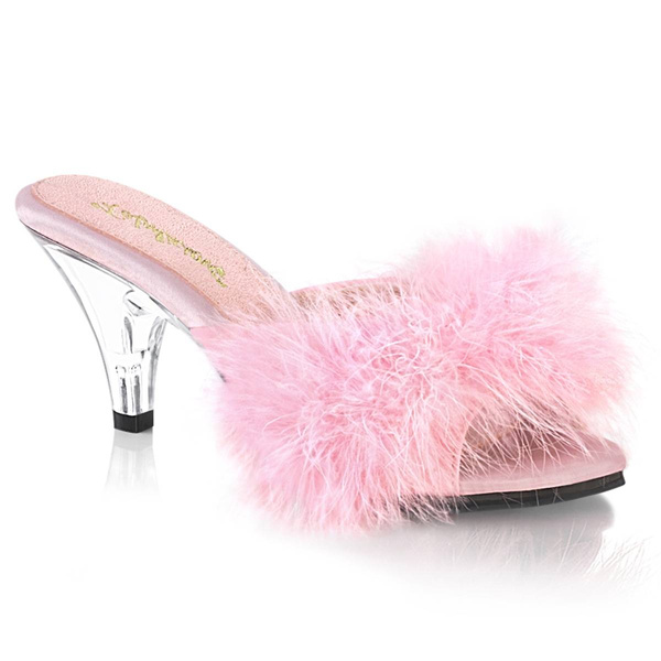 Klapeczki na szpilce Belle-301F Baby Pink Pu-Fur / Clear 8 (38,5) Pleaser