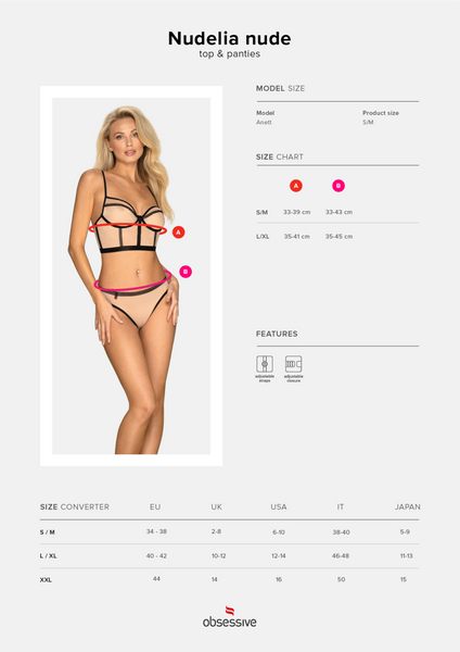 Beżowy, Błyszczący Top Z Majtkami Nudelia Nude L/Xl Obsessive