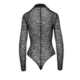 F287 Leopard Flock Bodysuit With Long Sleeves S Noir Handmade