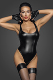 Body F244 Powerwetlook with high cut bottom hem L Noir Handmade