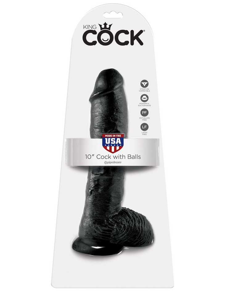 King Cock 10" Cock with Balls Black